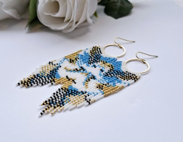 IRRA – Blue, White & Gold Long Drop Earrings